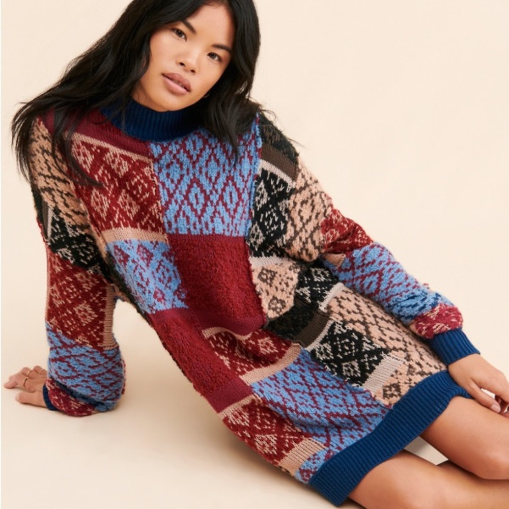 Free People Argyle Sweater Mini Dress